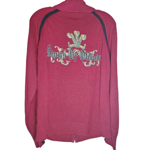 Juicy Couture Cashmere Zip Up Sweater Cardigan Size Medium Burgundy Red *FLAWS* - Picture 3 of 12